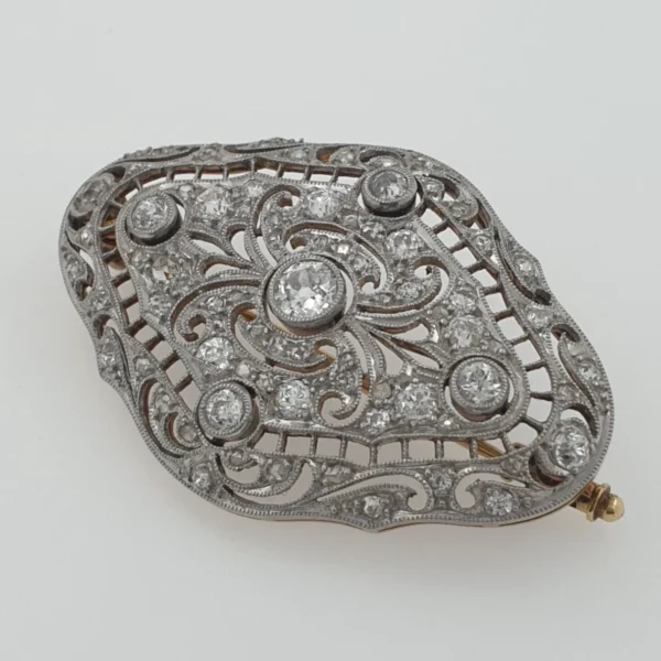 Antique Art Deco Brooch 18k Yellow Gold with Natural Diamonds 0.80ct - Image 3