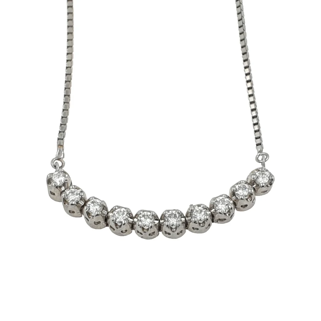 Platinum Women Necklace with Diamond Chain Bar Pendant