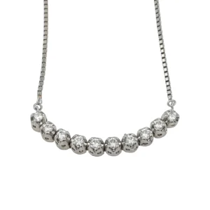 Platinum Women Necklace with Diamond Chain Bar Pendant