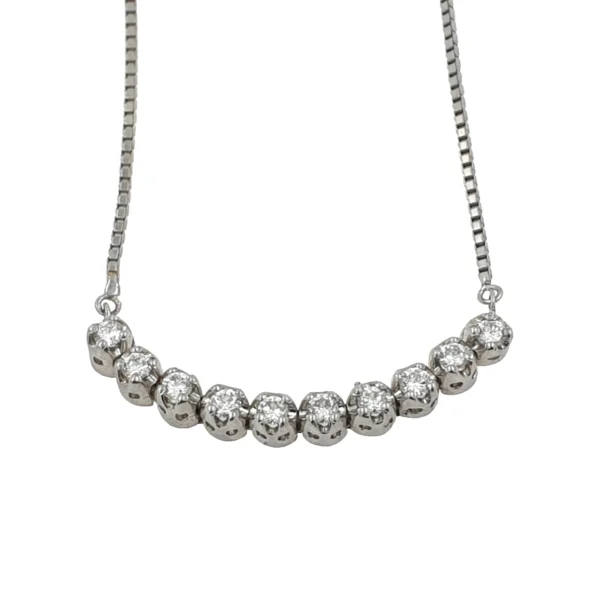 Platinum Women Necklace with Diamond Chain Bar Pendant