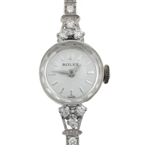 Lady Rolex Vintage Manual Watch 14k White Gold with Natural Diamonds 1950s