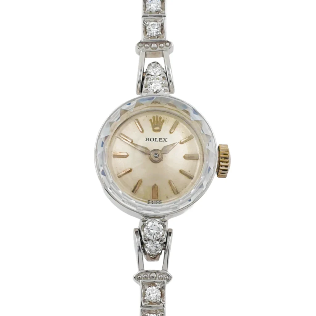 Lady Vintage Rolex Manual Watch 14k White Gold with Diamonds Circa 1950s