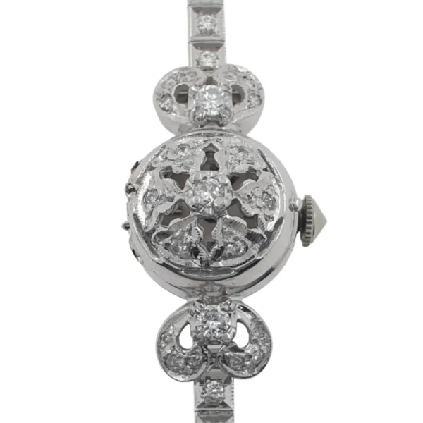 Lady Rolex Vintage Hidden Manual Watch 14k White Gold with Diamonds Circa 1950s