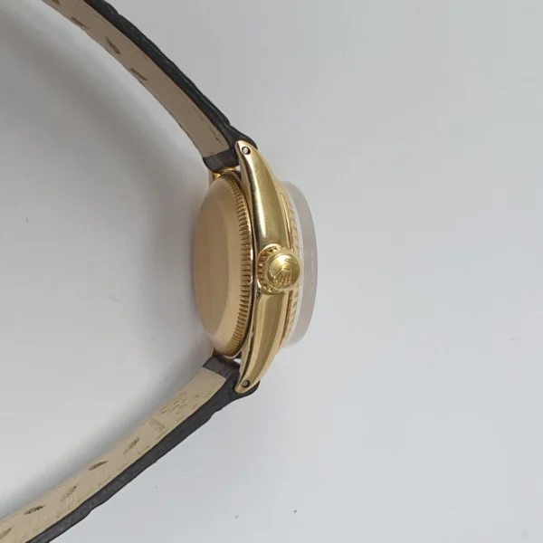 Lady Rolex Oyster Perpetual Datejust 18K Gold Fluted Bezel Diamonds Dial 6517 - Image 4