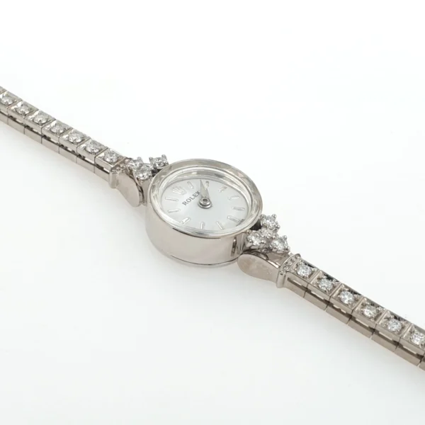 Lady Rolex Vintage Manual Watch 14k White Gold with Natural Diamonds 1950s - Image 3