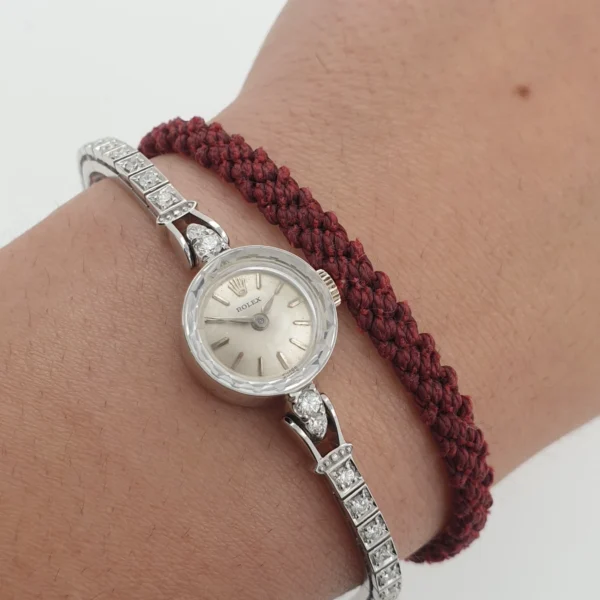 Lady Vintage Rolex Manual Watch 14k White Gold with Diamonds Circa 1950s - Image 2
