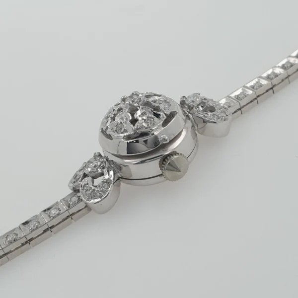 Lady Rolex Vintage Hidden Manual Watch 14k White Gold with Diamonds Circa 1950s - Image 5