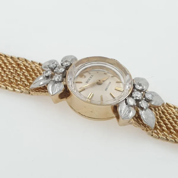 Rolex Precision Vintage 14k Yellow Gold Lady Watch with Natural Diamonds 1950s - Image 4