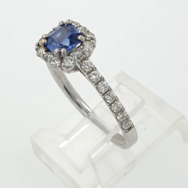 14k White Gold Ring with Natural Diamonds and Lab Sapphire - Image 5