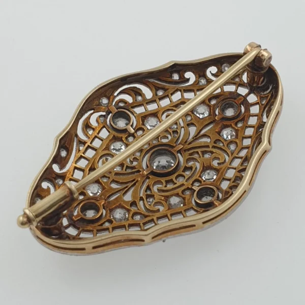 Antique Art Deco Brooch 18k Yellow Gold with Natural Diamonds 0.80ct - Image 5