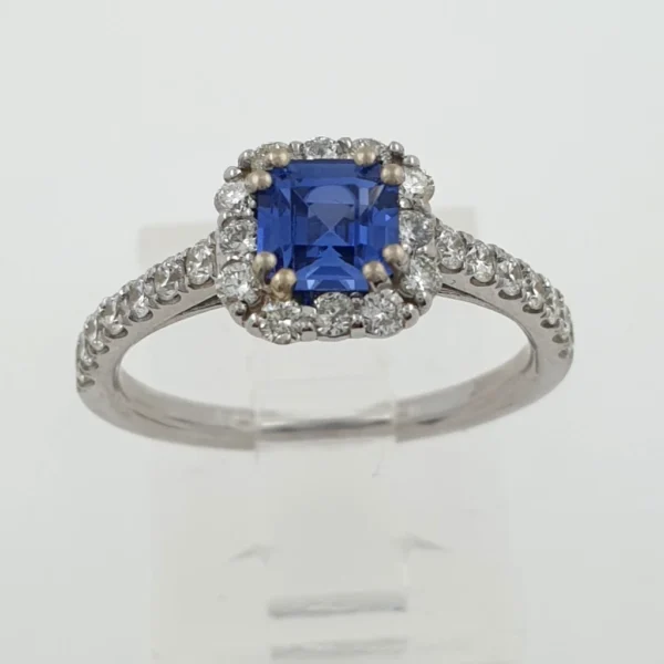 14k White Gold Ring with Natural Diamonds and Lab Sapphire - Image 3