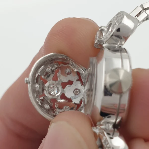Lady Rolex Vintage Hidden Manual Watch 14k White Gold with Diamonds Circa 1950s - Image 7