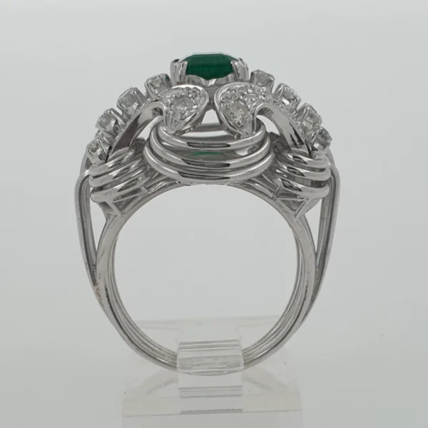 Handmade Unique Vintage 14k White Gold Ring with Emerald & Natural Diamonds - Image 6