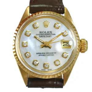 Lady Rolex Oyster Perpetual Datejust 18K Gold Fluted Bezel Diamonds Dial 6517