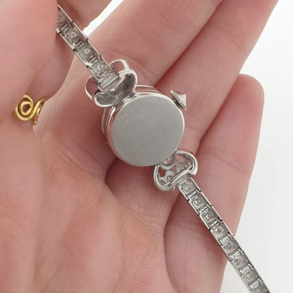 Lady Rolex Vintage Hidden Manual Watch 14k White Gold with Diamonds Circa 1950s - Image 8