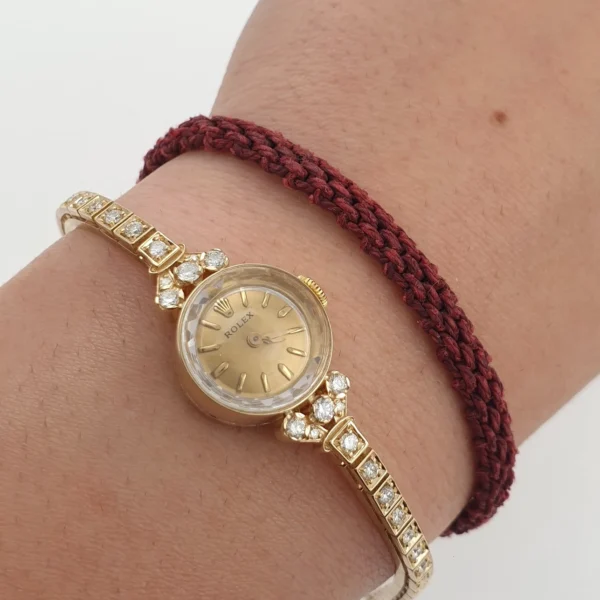 Lady Vintage Rolex Manual Watch 14k Yellow Gold with Diamonds Circa 1950s - Image 2