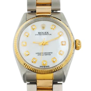 Lady Rolex Oyster Perpetual 30mm Automatic Two Tone Diamond Mother of Pearl Dial