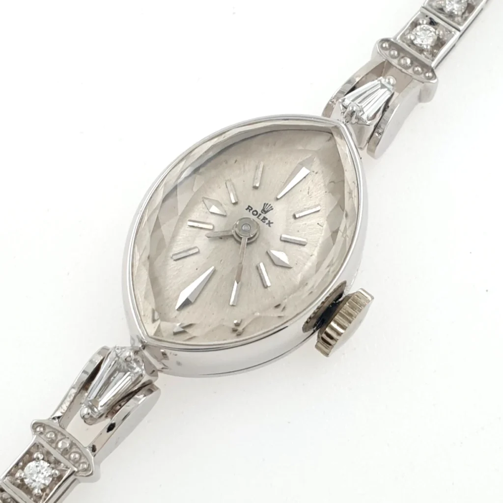 Vintage Rolex Lady Manual Wristwatch 14k White Gold with Natural Diamonds 1950s
