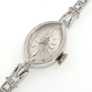Vintage Rolex Lady Manual Wristwatch 14k White Gold with Natural Diamonds 1950s