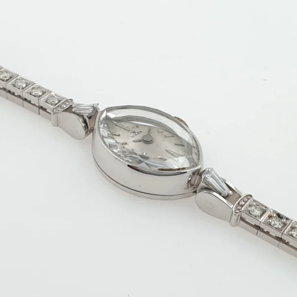 Lady Rolex Vintage Manual Watch 14k White Gold with Natural Diamonds 1950s - Image 8