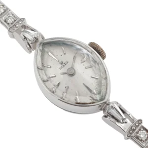 Lady Rolex Vintage Manual Watch 14k White Gold with Natural Diamonds 1950s