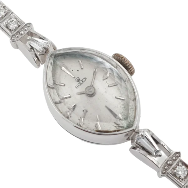 Lady Rolex Vintage Manual Watch 14k White Gold with Natural Diamonds 1950s