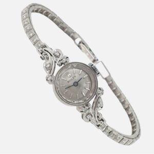 Lady Rolex Vintage Manual Flowers Watch 14k White Gold Natural Diamonds 1950s