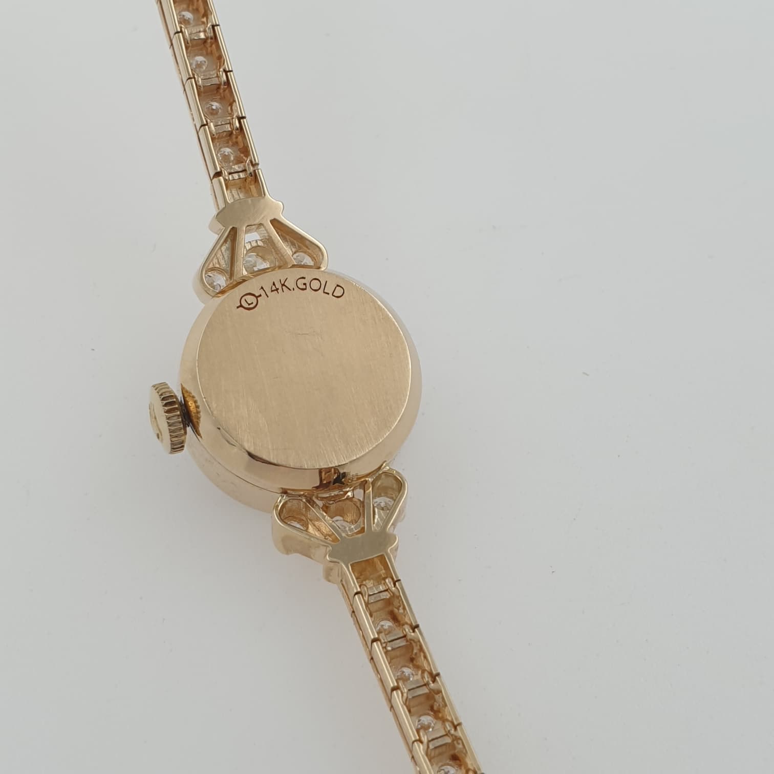 Lady Vintage Rolex Textured Dial Manual Watch 14k Yellow Gold with Tennis Diamonds Circa 1950s - Image 6