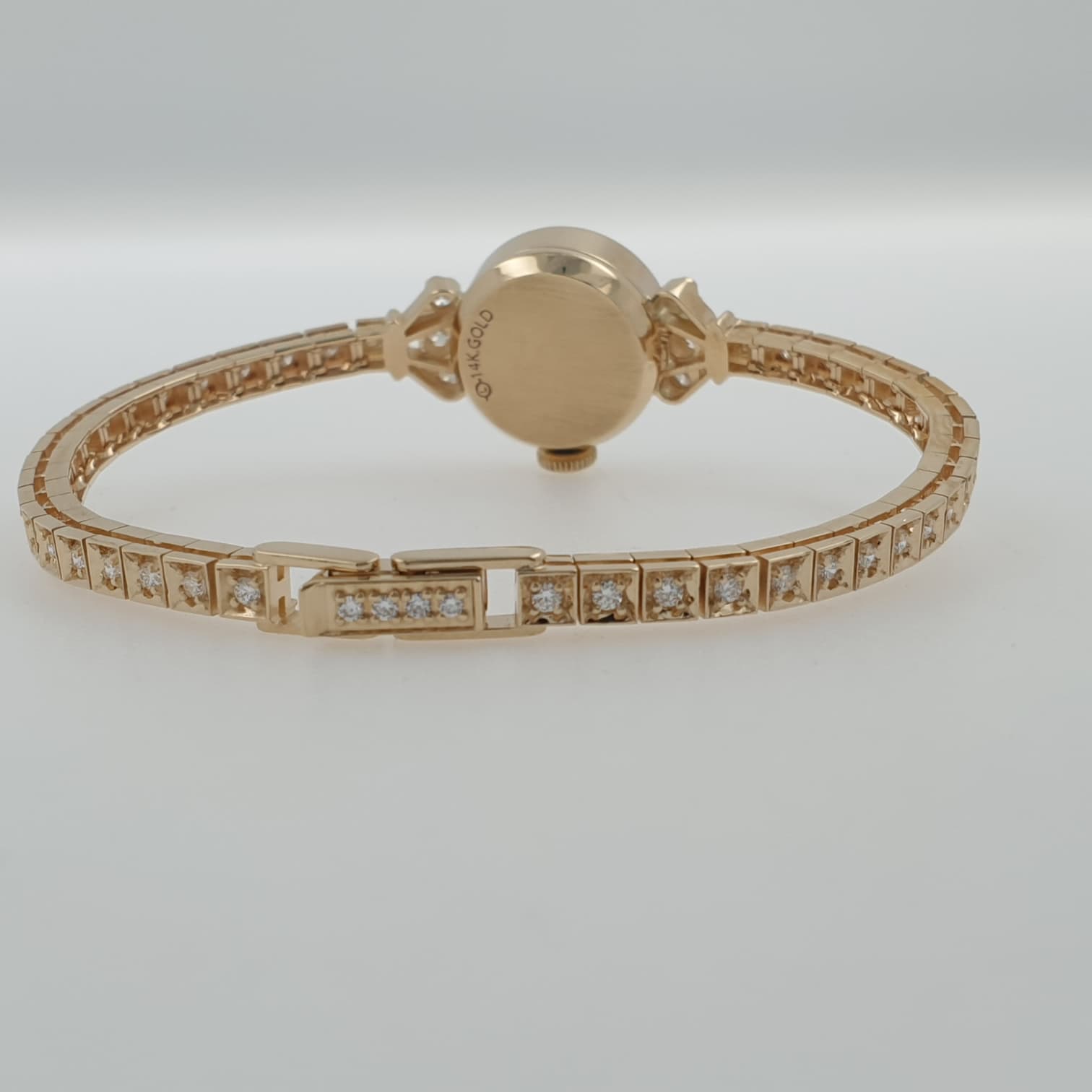 Lady Vintage Rolex Textured Dial Manual Watch 14k Yellow Gold with Tennis Diamonds Circa 1950s - Image 5