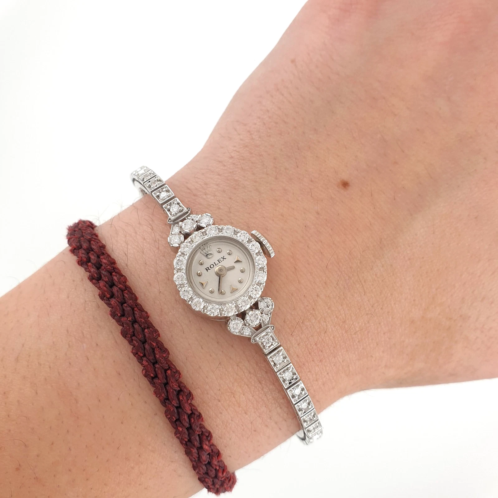 Lady Vintage Rolex Manual Watch 14k White Gold with Tennis Diamonds Circa 1950s - Image 2