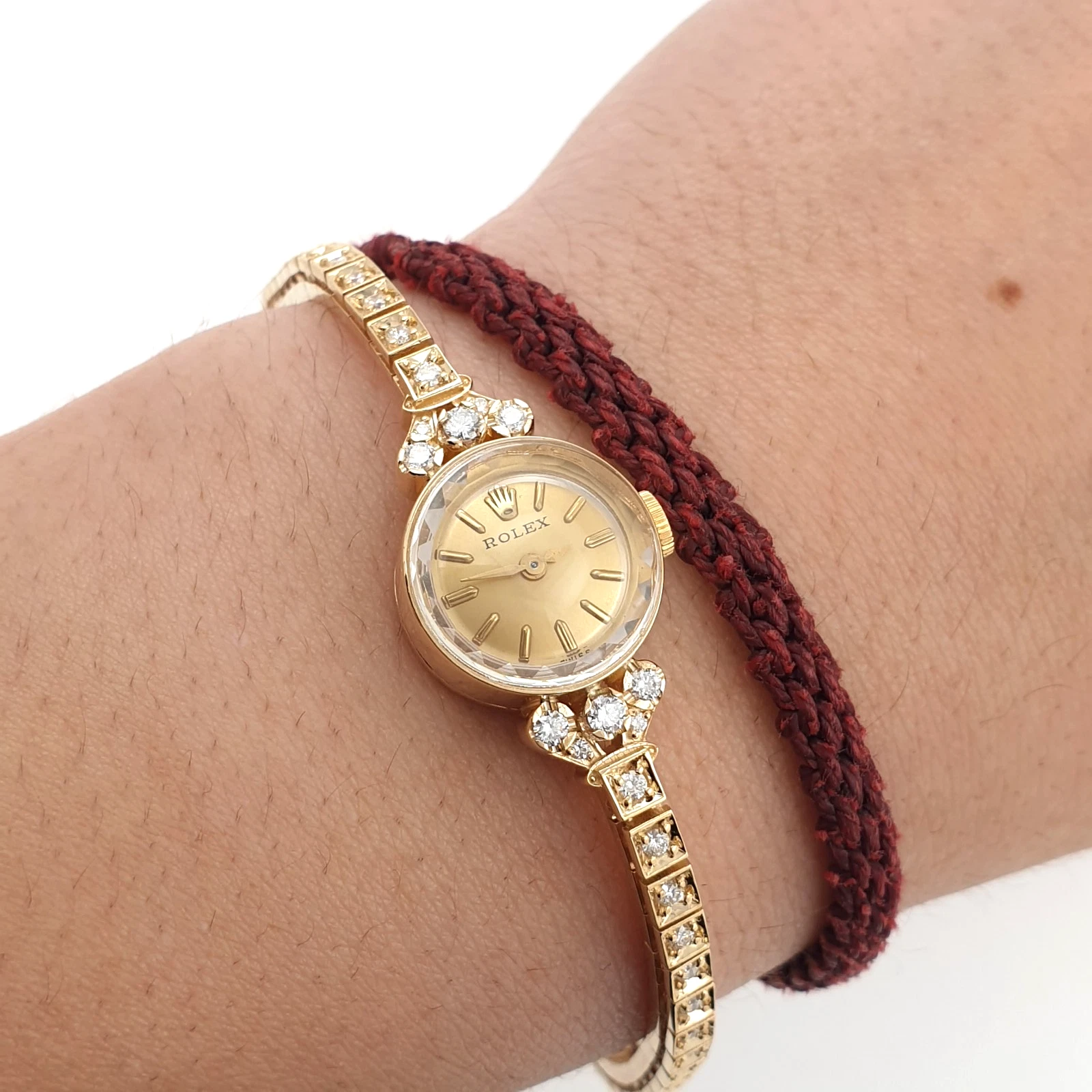 Lady Vintage Rolex Manual Watch 14k Yellow Gold with Tennis Diamonds Circa 1950s - Image 2