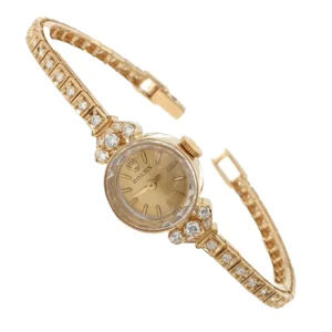 Lady Vintage Rolex Manual Watch 14k Yellow Gold with Tennis Diamonds Circa 1950s