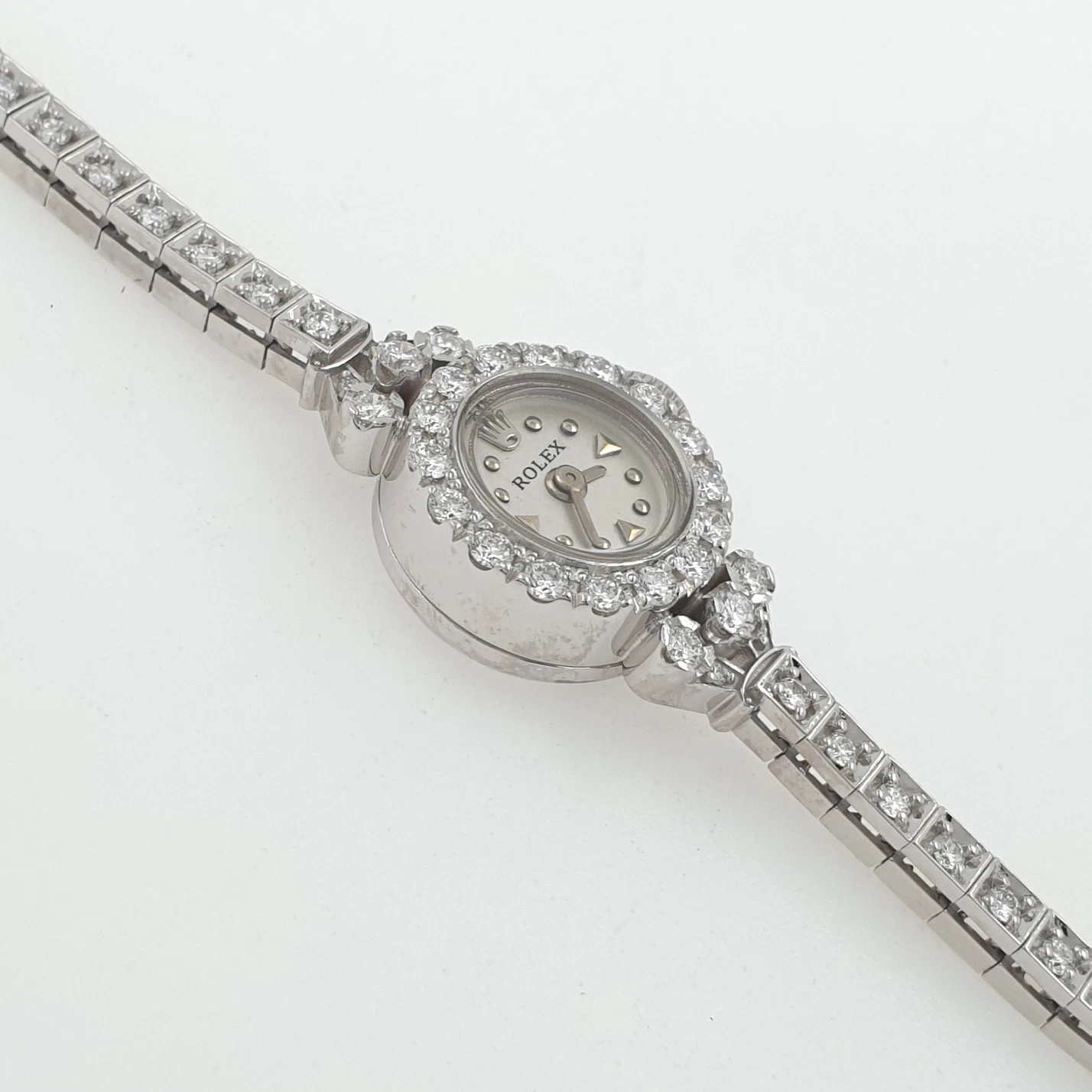 Lady Vintage Rolex Manual Watch 14k White Gold with Tennis Diamonds Circa 1950s - Image 4