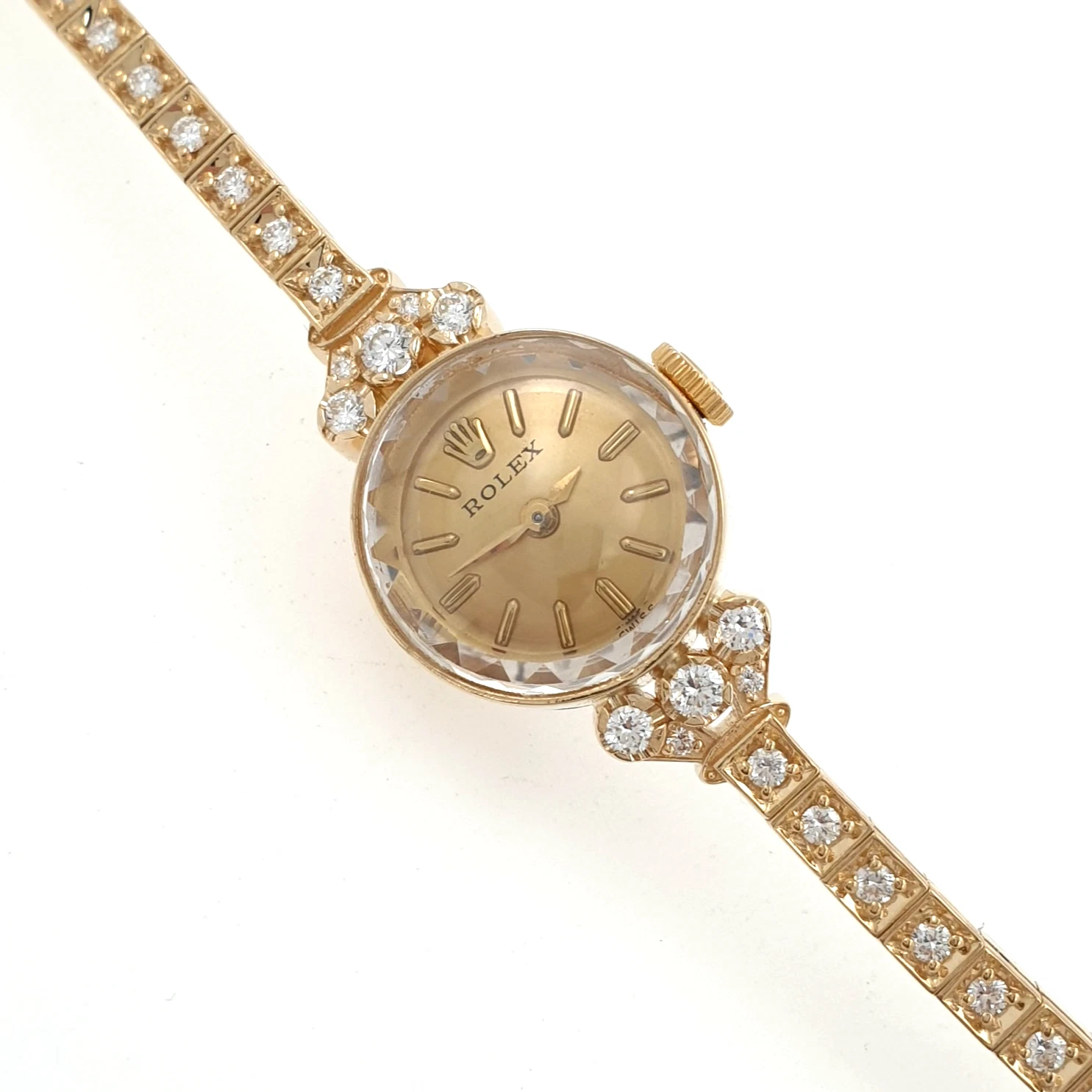 Lady Vintage Rolex Manual Watch 14k Yellow Gold with Tennis Diamonds Circa 1950s - Image 3