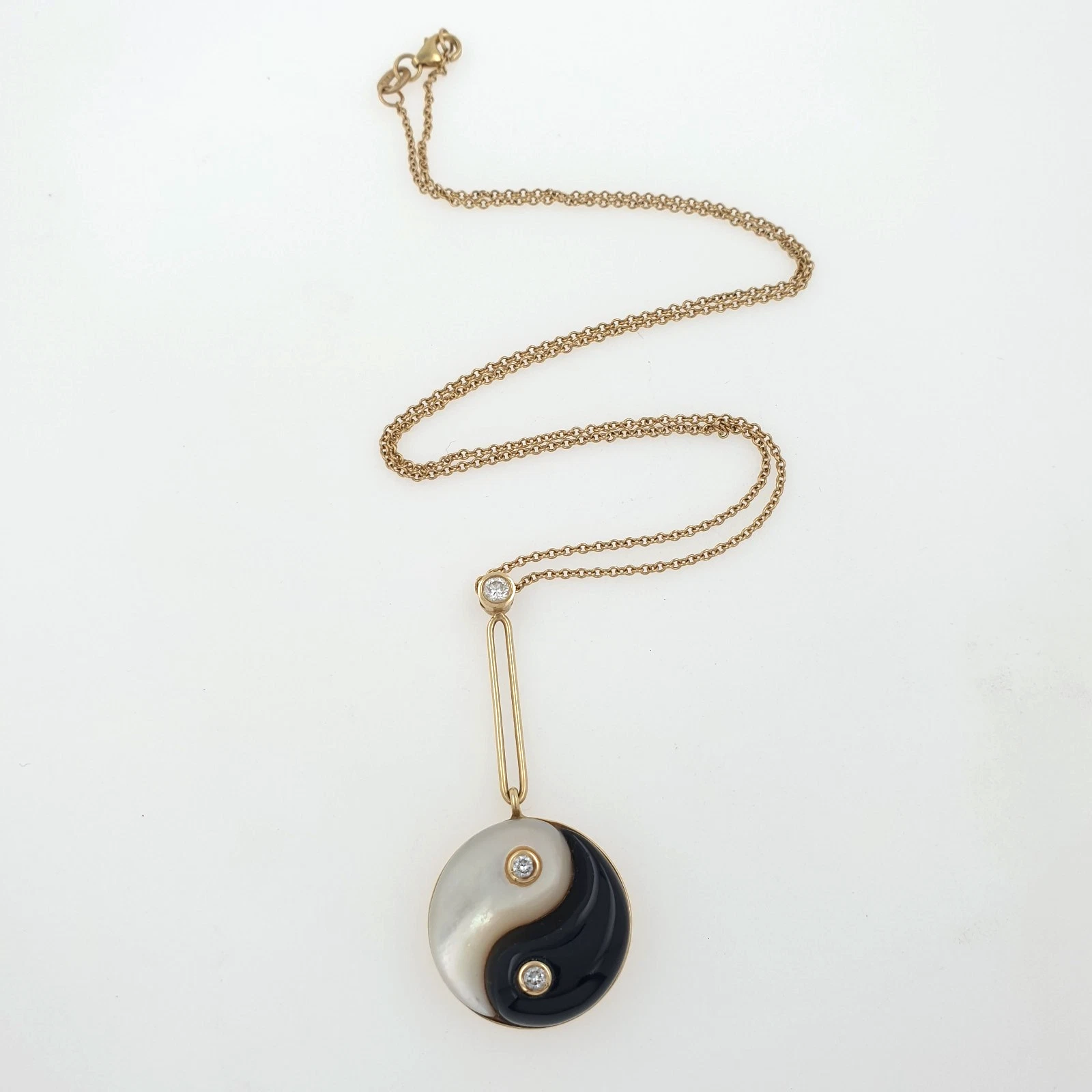 Retrouvai Pendant Necklace 14K Gold Yin Yang Diamonds Onyx and Mother of Pearl - Image 3
