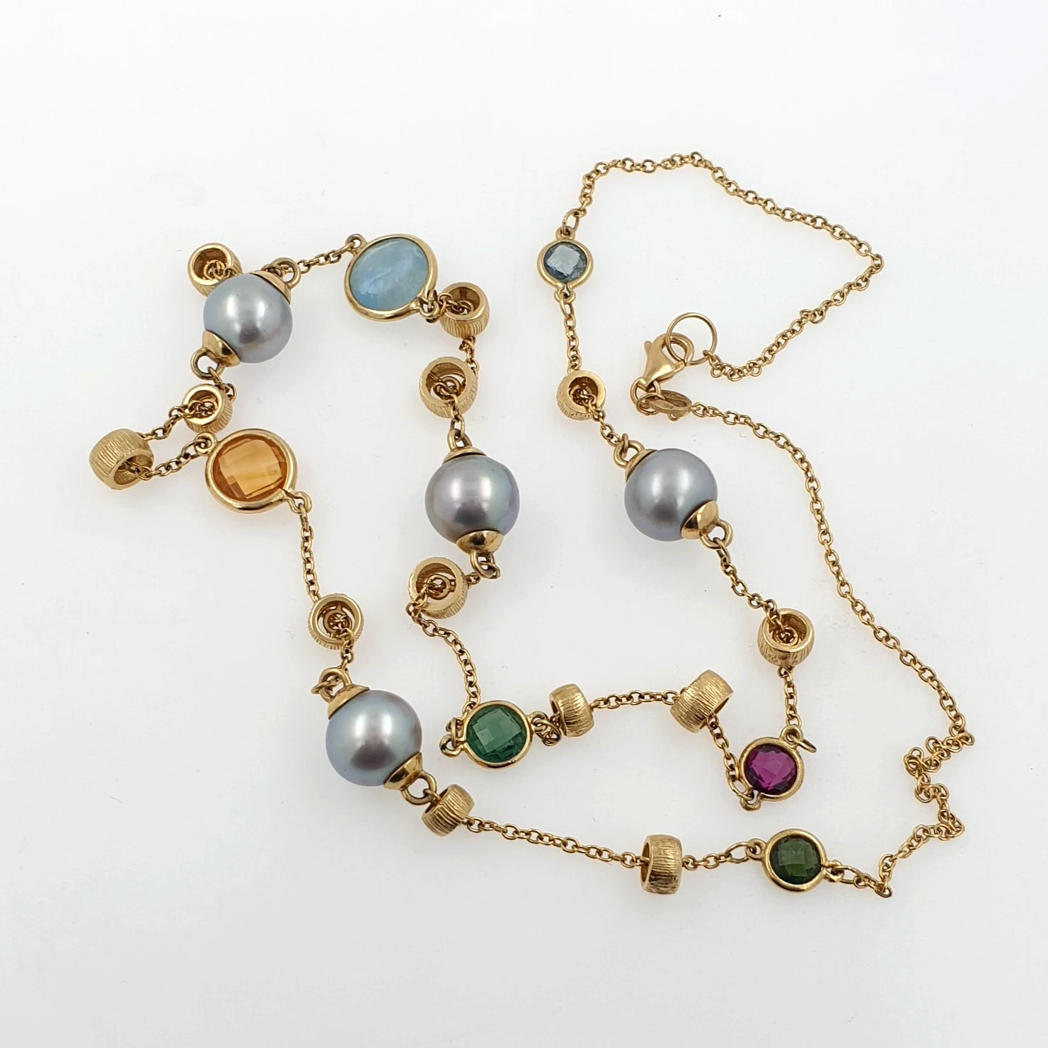 Vintage Station Necklace with Natural Stones 14k Yellow Gold - Charms & Beads - Image 3