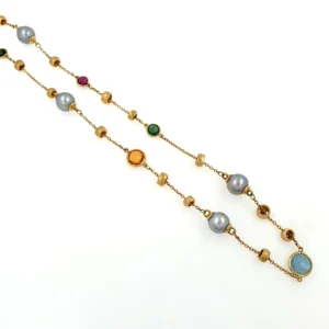 Vintage Station Necklace with Natural Stones 14k Yellow Gold - Charms & Beads