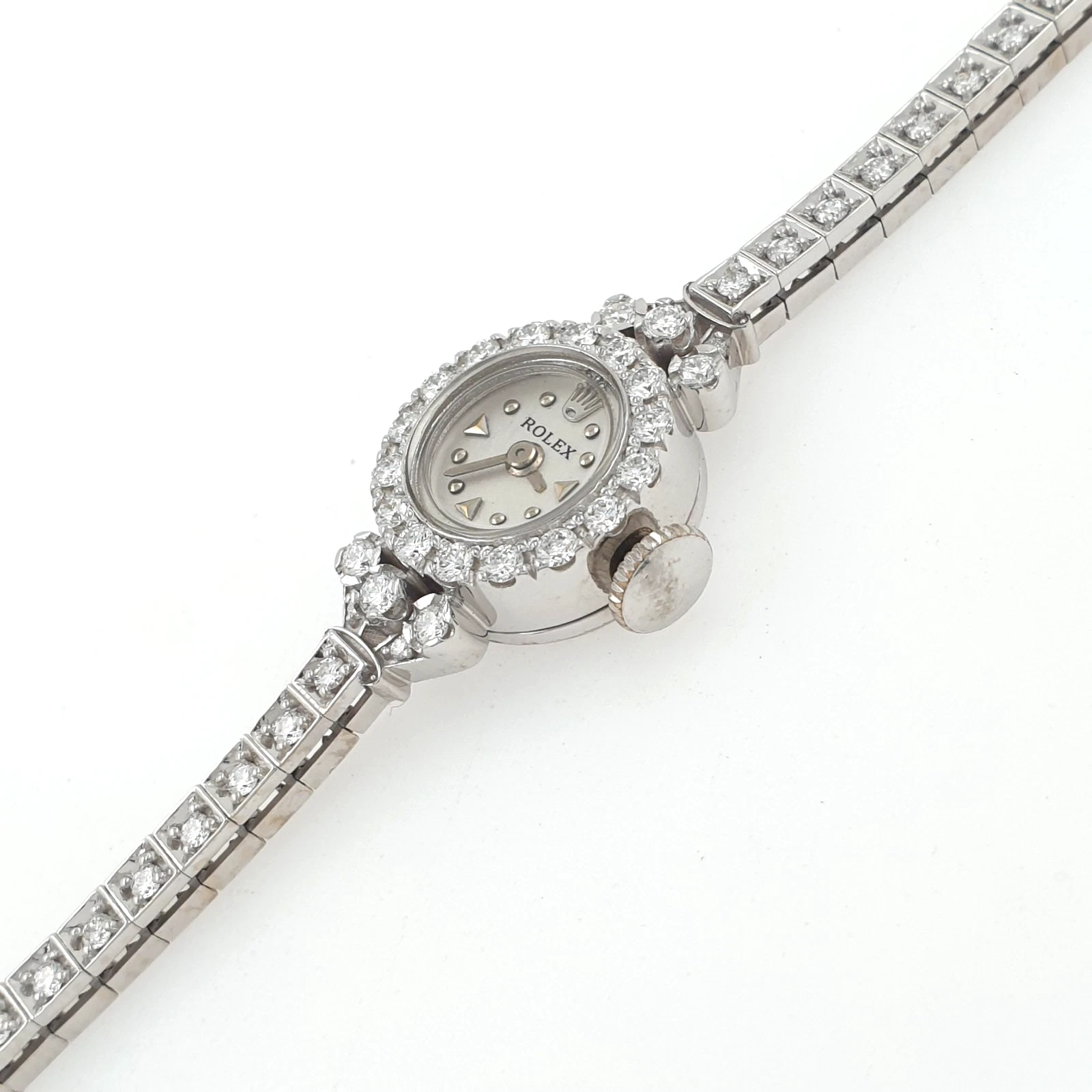 Lady Vintage Rolex Manual Watch 14k White Gold with Tennis Diamonds Circa 1950s - Image 3