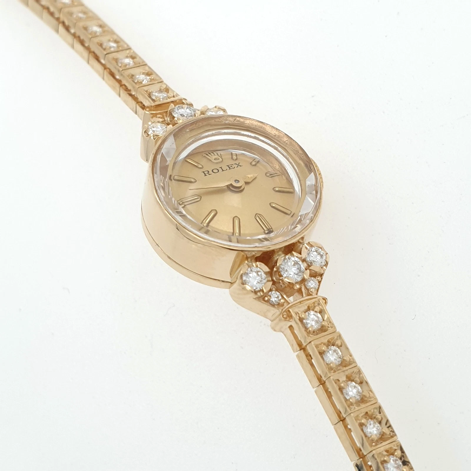 Lady Vintage Rolex Manual Watch 14k Yellow Gold with Tennis Diamonds Circa 1950s - Image 4
