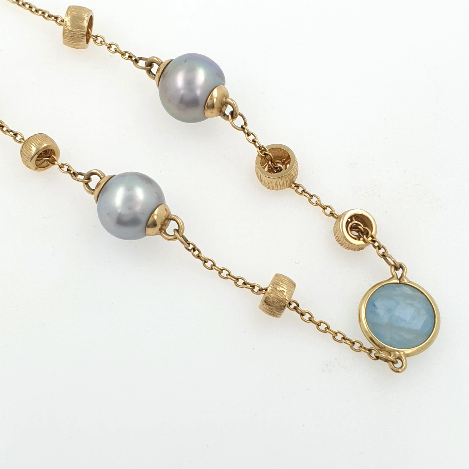Vintage Station Necklace with Natural Stones 14k Yellow Gold - Charms & Beads - Image 5