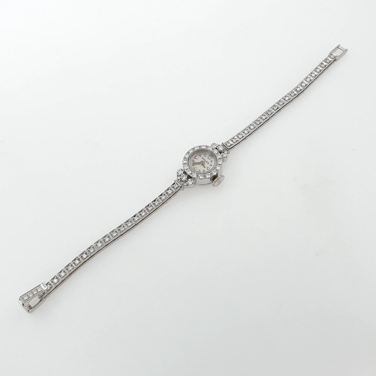 Lady Vintage Rolex Manual Watch 14k White Gold with Tennis Diamonds Circa 1950s - Image 5
