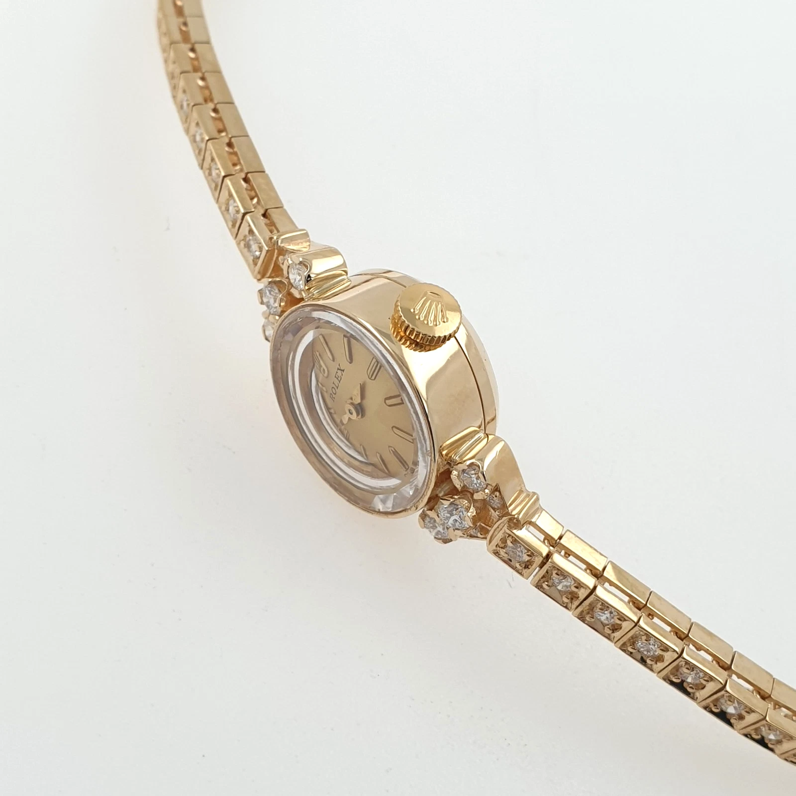 Lady Vintage Rolex Manual Watch 14k Yellow Gold with Tennis Diamonds Circa 1950s - Image 5