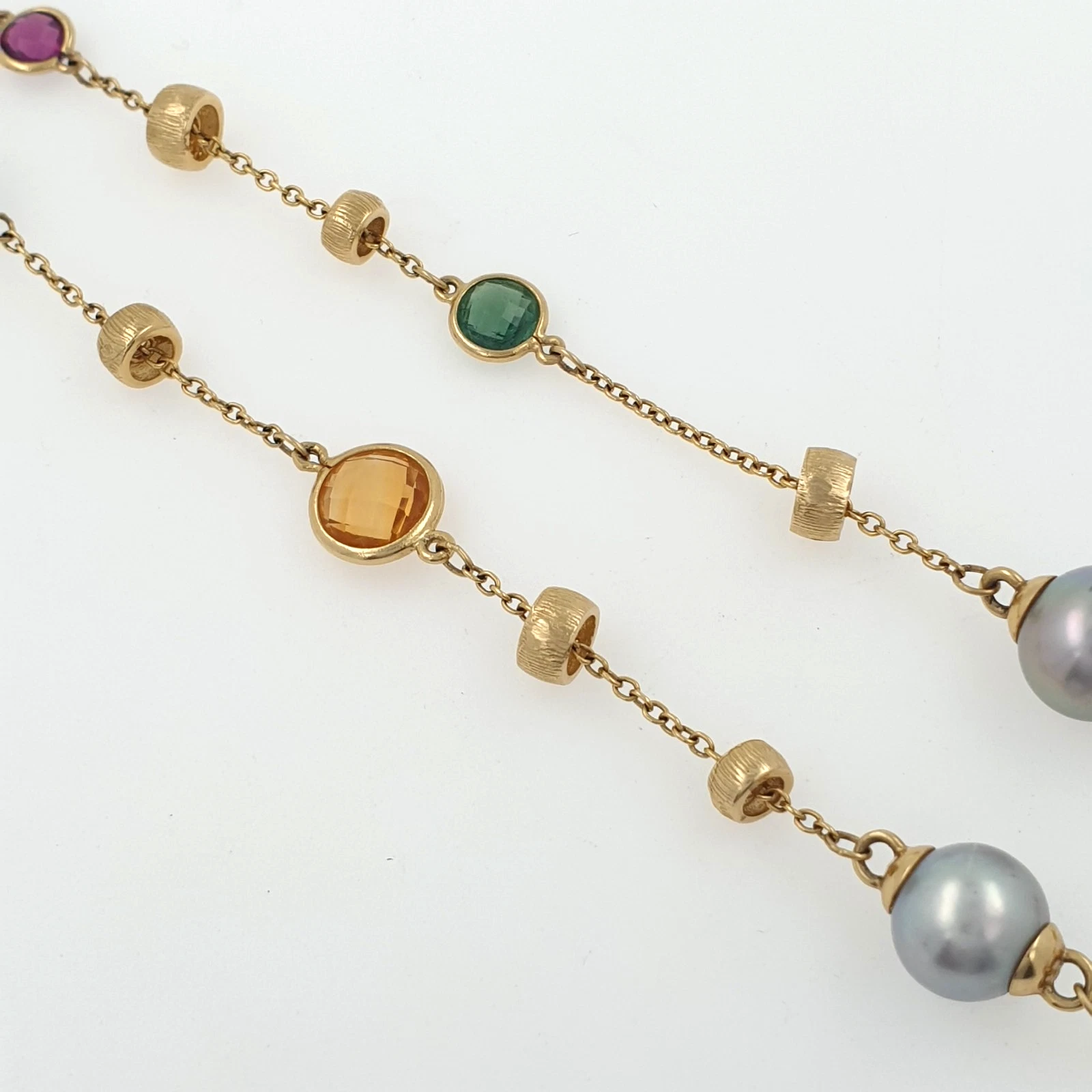 Vintage Station Necklace with Natural Stones 14k Yellow Gold - Charms & Beads - Image 4