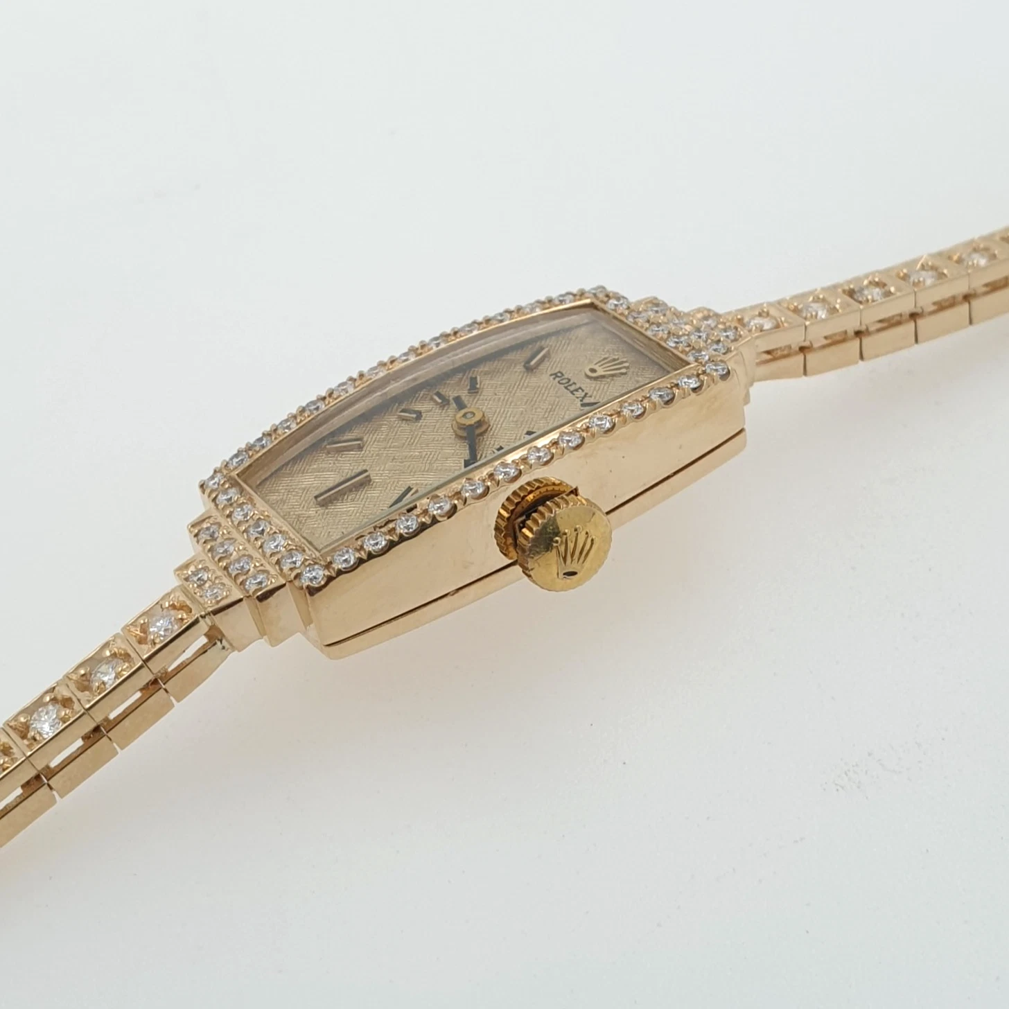 Lady Vintage Rolex Manual Rectangular Watch 14k Yellow Gold with Diamonds Circa 1950s - Image 5