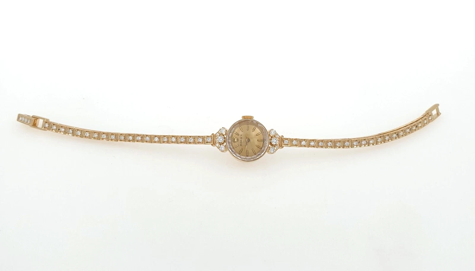 Lady Vintage Rolex Manual Watch 14k Yellow Gold with Tennis Diamonds Circa 1950s - Image 6