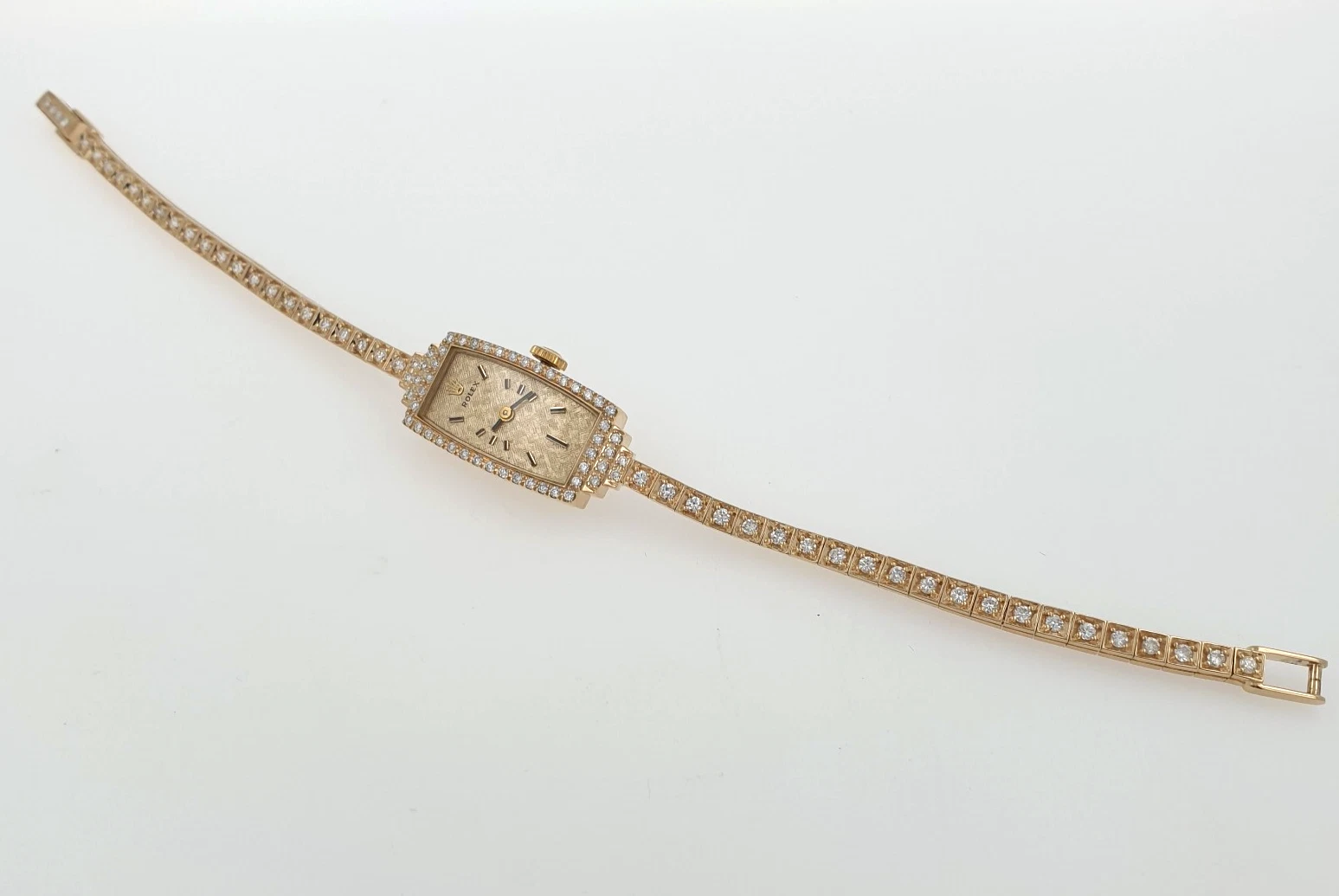 Lady Vintage Rolex Manual Rectangular Watch 14k Yellow Gold with Diamonds Circa 1950s - Image 6