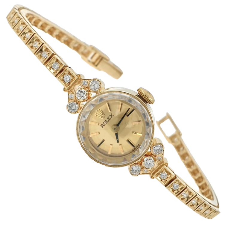 Lady Rolex Vintage Manual Watch 14k Yellow Gold with Natural Diamonds 1950s