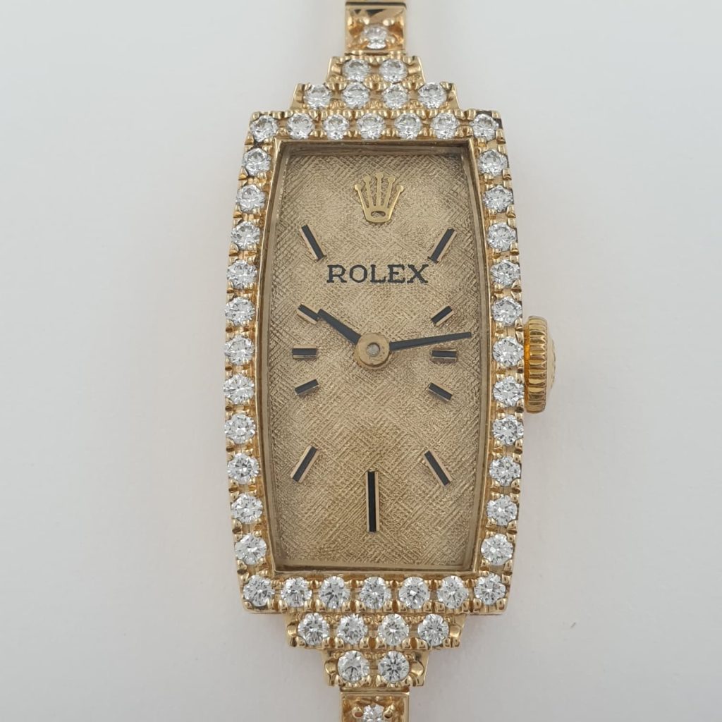 Lady Rolex Vintage Manual Watch 14k Yellow Gold with Natural Diamonds 1950s
