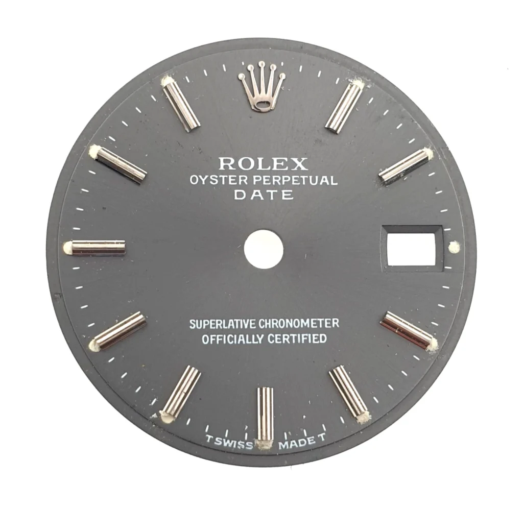 Rolex 26mm Oyster Perpetual Date Gray Dial Silver Sticks