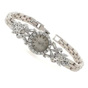 Lady Vintage Rolex Manual Watch 18k Solid White Gold with Diamonds Circa 1950s